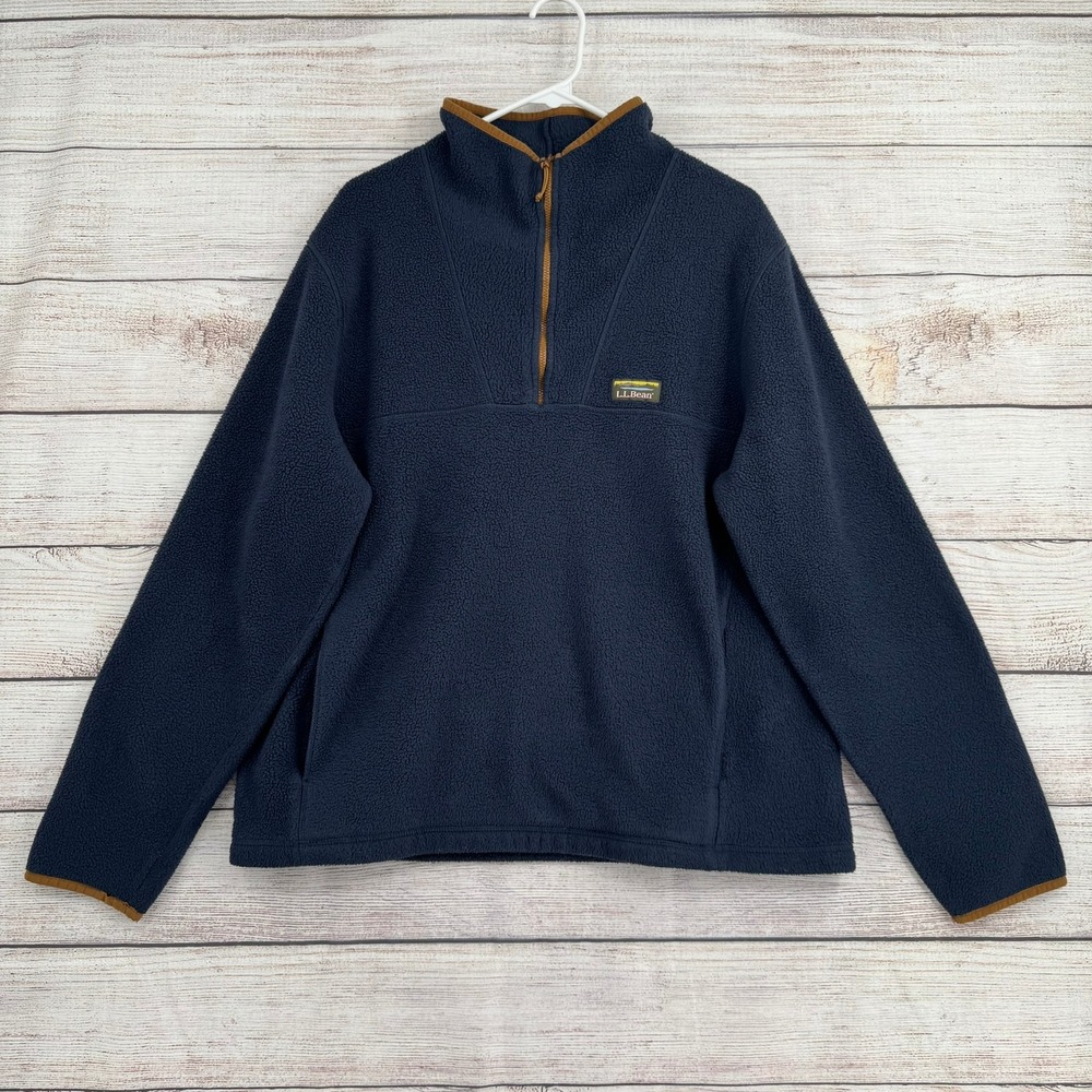 L.L. Bean Fleece Pullover Mens‎ Large Navy Blue Quarter Zip 511605 Regular Trim
